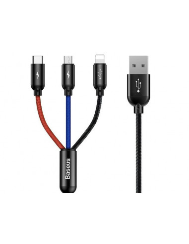 BASEUS Kabel 3w1 USB-microUSB/Lightning/Type-C 3.0m 3A (CAMLT-ASY01) Black