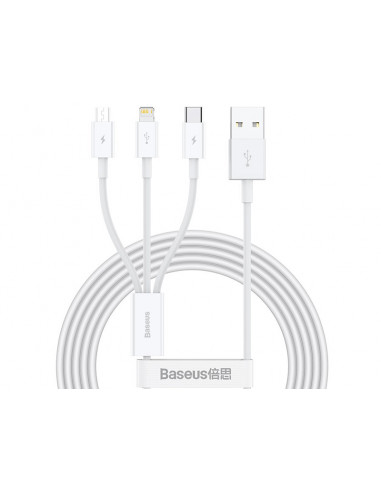 BASEUS Kabel USB 3w1 Superior Series, USB do micro USB / USB-C / Lightning, 3.5A, 1.2m (CAMLTYS-02) Biały