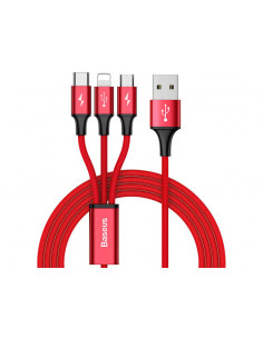 BASEUS Kabel 3w1 USB-microUSB/Lightning/Type-C 1.2m 3A (CAMLT-SU09) Red