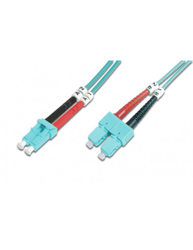 Kabel krosowy patchcord światłowodowy LC/SC duplex OM3 LSOH 5m turkusowy