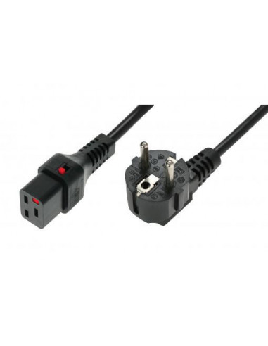 Kabel zasilający serwerowy z blokadą IEC LOCK Schuko kątowy/C19 prosty M/Ż 2m czarny