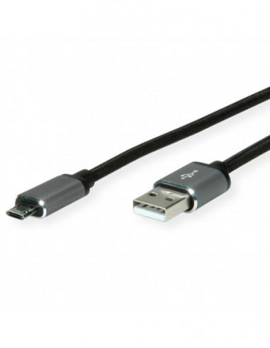 ROLINE Kabel USB 2.0, A - Micro B (odwracalny), M/M, 0,8 m