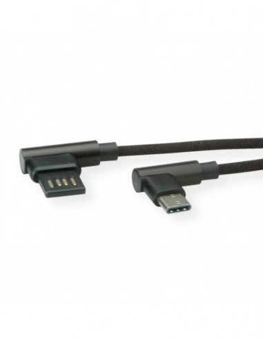 ROLINE Kabel USB 2.0, C (kąt 90°) - A odwracalny, M/M, czarny, 1,8 m