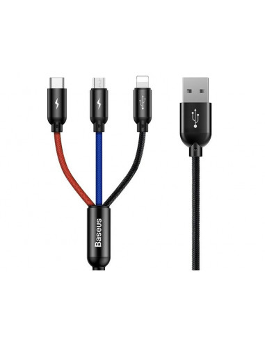 BASEUS Kabel 3w1 USB-C / Lightning / Micro 3A 1.2m (CAMLT-BSY01) Czarny