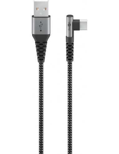 Kabel tekstylny USB-C™ do USB-C™ z metalowymi wtyczkami (gwiezdna szarość/srebrny), 90°, 2 m - Długość kabla 2 m